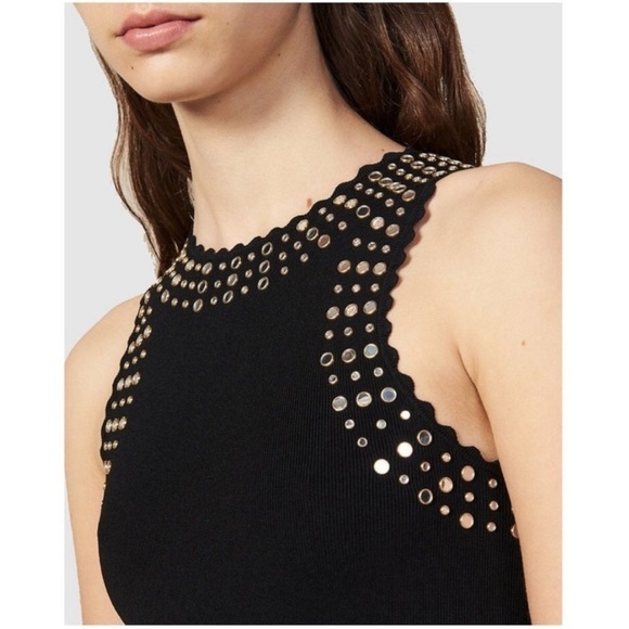 NWOT Sandro Black Jenn Scalloped Studded Mini Dress sz 34 XS - Picture 3 of 13